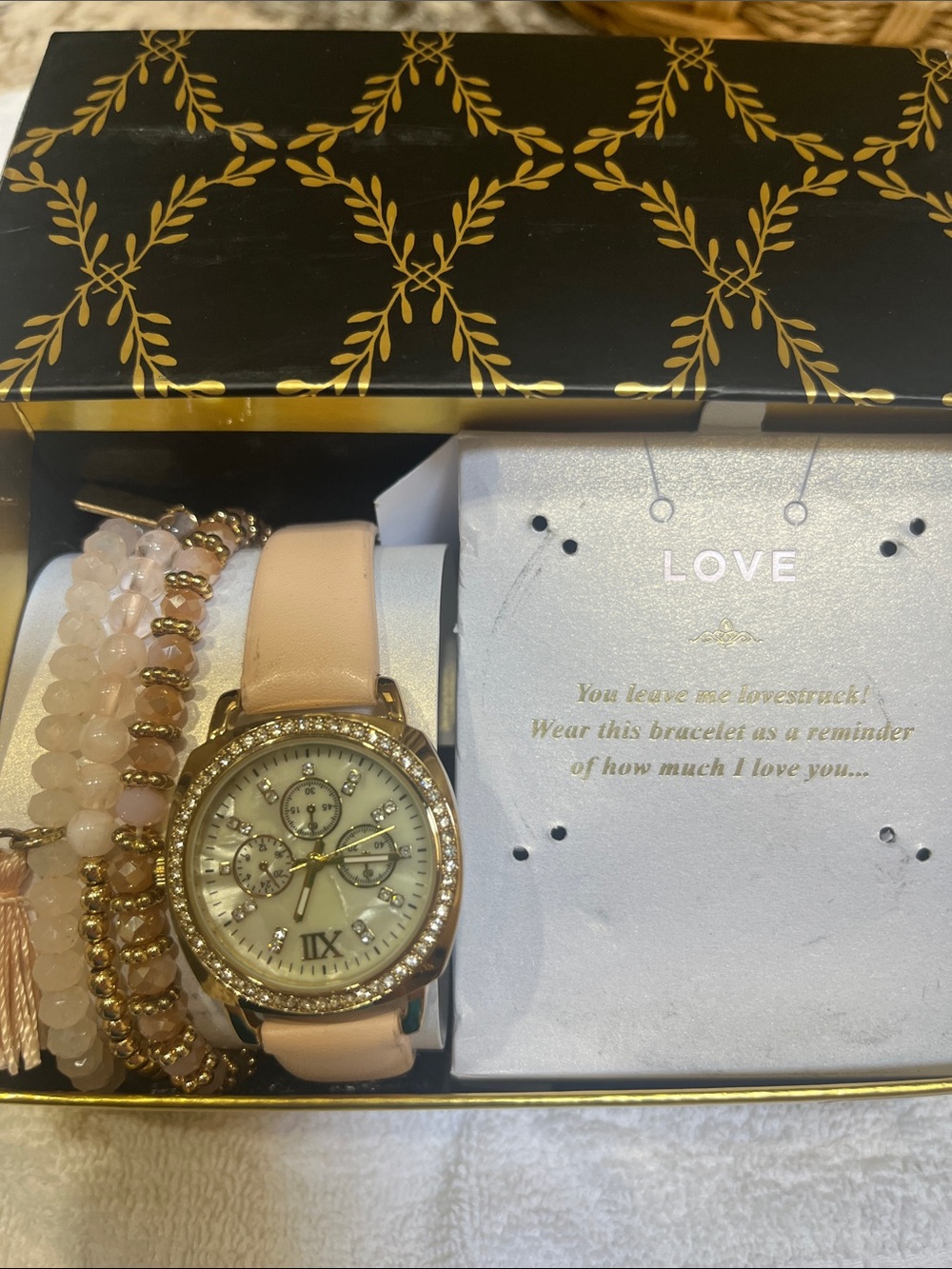 Ladies Blush Color Watch/Bracelet Set